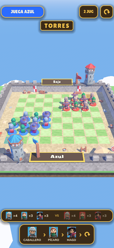Vista baja de la partida con las figuras de cerca